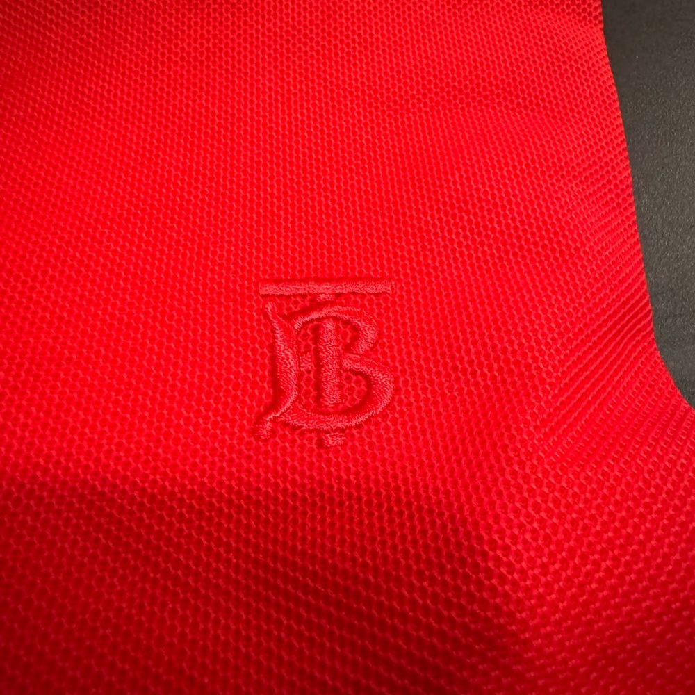 Burberry Vibrant Red Polo with Check Detail - Picture 4 of 6